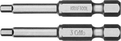Биты "X-DRIVE" торсионные кованые, обточенные, KRAFTOOL 26127-3-50-2, Cr-Mo сталь, тип хвостовика E 1/4", HEX3, 50мм, 2шт,  ( 26127-3-50-2 )