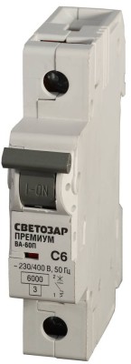 Выключатель автоматический СВЕТОЗАР "ПРЕМИУМ" 1-полюсный, 20 A, "C", откл. сп. 6 кА, 230 / 400 В  ,  ( SV-49021-20-C )