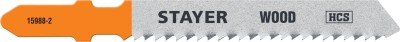 Полотна STAYER, T119B, для эл/лобзика, HCS, по дереву, фанере, ДСП, T-хвост., шаг 2мм, 50мм, 2шт,  ( 15988-2_z02 )