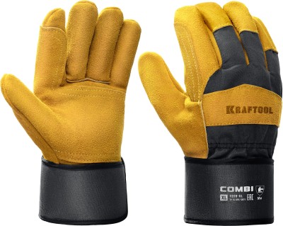 KRAFTOOL COMBI от мех. воздействий, с доп. накладкой на ладони, XL, комбинированные, спилковые перчатки (11310-XL)