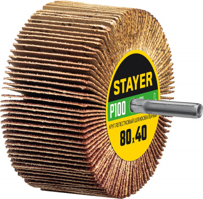 Круг шлифовальный STAYER лепестковый, на шпильке, P100, 80х40 мм ( 36609-100 )