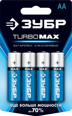 Щелочная батарейка 1.5 В, тип АА, 4 шт, ЗУБР Turbo-MAX ( 59206-4C_z01 )