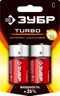 Щелочная батарейка 1.5 В, тип С, 2 шт, ЗУБР Turbo ( 59215-2C_z01 )