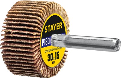 Круг шлифовальный STAYER лепестковый, на шпильке, P180, 30х15 мм ( 36606-180 )