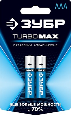 Щелочная батарейка 1.5 В, тип ААА, 2 шт, ЗУБР Turbo-MAX ( 59203-2C_z01 )
