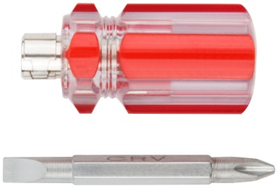 Отвертка с переставным жалом "коротыш", пластиковая красная прозрачная ручка 6x28 мм PH2/SL6 ( 56209 )
