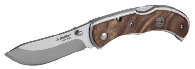 Нож ЗУБР "ПРЕМИУМ" СКИФ складной, эргономичная рукоятка с деревянными накладками,180мм/лезвие 75мм,  ( 47712 )