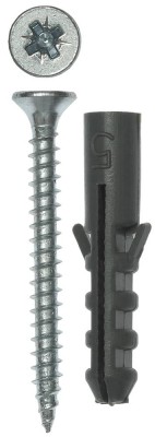 Дюбель распорный полипропиленовый, тип "ЕВРО", в комплекте с шурупом, 5 х 25 / 3,0 х 30 мм, 15 шт, ЗУБР,  ( 30662-05-25 )
