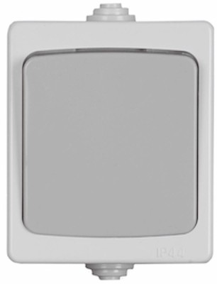 Выключатель СВЕТОЗАР "АВРОРА" проходной, одноклавишный, IP44, цвет серо-белый, 10А/~250В,  ( SV-54340-W )