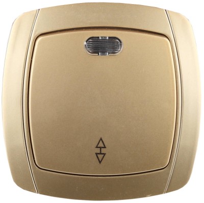 Выключатель СВЕТОЗАР "АКЦЕНТ" проходной одноклавишный в сборе, с подсветкой, цвет золотой металлик, 10А/~250В,  ( SV-54238-GM )