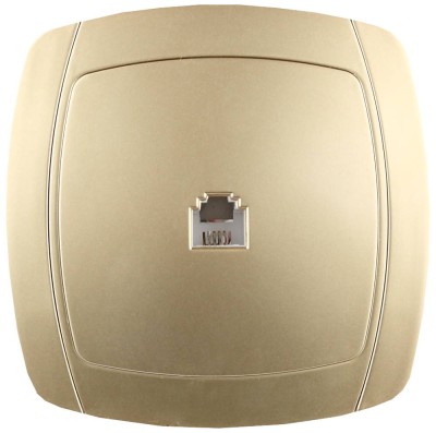 Розетка СВЕТОЗАР "АКЦЕНТ" телефонная одинарная в сборе, цвет золотой металлик,  ( SV-54217-GM )