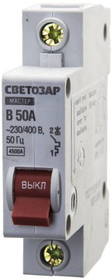 Выключатель СВЕТОЗАР автоматический, 1-полюсный, "B" (тип расцепления), 50 A, 230 / 400 В,  ( 49050-50-B )