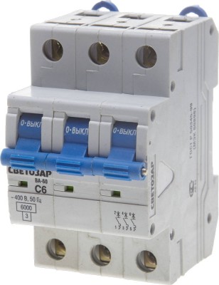 Выключатель автоматический СВЕТОЗАР 3-полюсный, 6 A, "C", откл. сп. 6 кА, 400 В,  ( SV-49063-06-C )