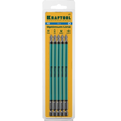 Optimum Line Биты, PZ2, тип хвостовика E 1/4", 150 мм, 5 шт в блистере, KRAFTOOL,  ( 26124-2-150-5 )