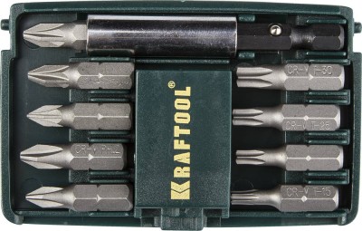 Набор бит "COMPACT-10" с магнитным адаптером, KRAFTOOL 26130-H10, в мини бит-боксе, 10 предметов,  ( 26130-H10 )