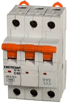 Выключатель автоматический СВЕТОЗАР 3-полюсный, 63 A, "C", откл. сп. 10 кА, 400 В,  ( SV-49073-63-C )