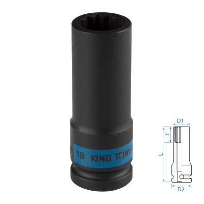 Головка торцевая ударная глубокая двенадцатигранная 1/2", 18 мм KING TONY 443018M