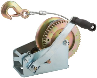 Лебедка шестеренчатая ( двойная шестеренка ), стальной трос 9,5 м х 5 мм, 1000 кг ( 64652 )
