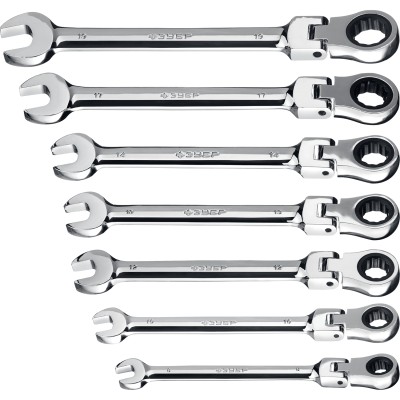Набор комбинированных гаечных ключей трещоточных шарнирных 7 шт, 8 - 19 мм, ЗУБР, ( 27101-H7 )