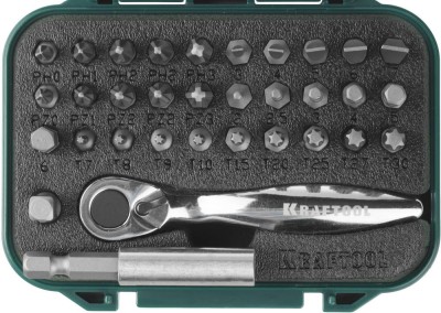 Набор бит "EXPERT"с мини трещоткой 1/4", KRAFTOOL 26157-H33, 33 предмета,  ( 26157-H33 )