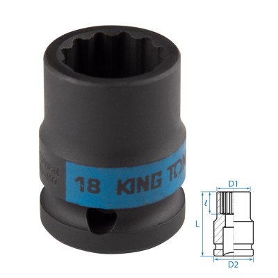 Головка торцевая ударная двенадцатигранная 1/2", 18 мм KING TONY 453018M