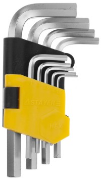 Набор STAYER Ключи "MASTER" имбусовые короткие, Cr-V, сатинированное покрытие, пластик. держатель, HEX 1,5-10мм, 9 пред,  ( 2740-H9 )