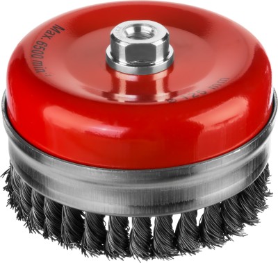 Щетка чашечная усиленная для УШМ, жгутированная стальная проволока 0,5 мм, d=125 мм, MIRAX, ( 35144-125 )