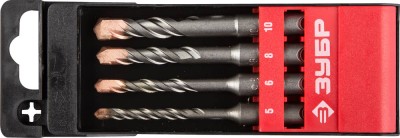 Набор ЗУБР: Буры по бетону, хвостовик SDS-plus, S4, в боксе, 5х110, 6х110, 8х110, 10х110мм, 4шт,  ( 29314-H4-1 )