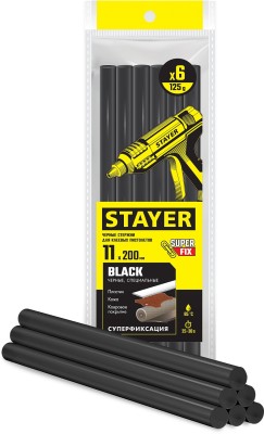 Стержни STAYER "MASTER" для клеевых (термоклеящих) пистолетов, цвет черный по ковролину и коже, 11х200мм, 6шт,  ( 2-06821-D-S06 )