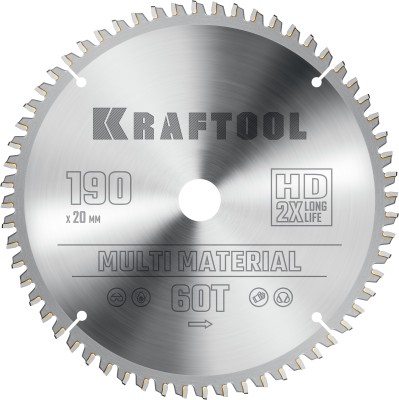 KRAFTOOL Multi Material 190х20мм 60Т, диск пильный по алюминию