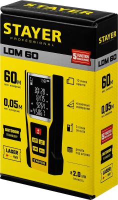 Дальномер лазерный, "LDM-60 ", дальность 60 м, 5 функций, STAYER Professional ( 34957_z01 )