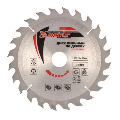 Пильный диск по дереву, 216 х 32 мм, 24 зуба, кольцо 30/32 Matrix Professional, ( 73227 )