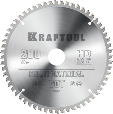 KRAFTOOL Multi Material 200х30мм 60Т, диск пильный по алюминию