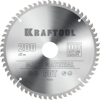 KRAFTOOL Multi Material 200х32мм 60Т, диск пильный по алюминию