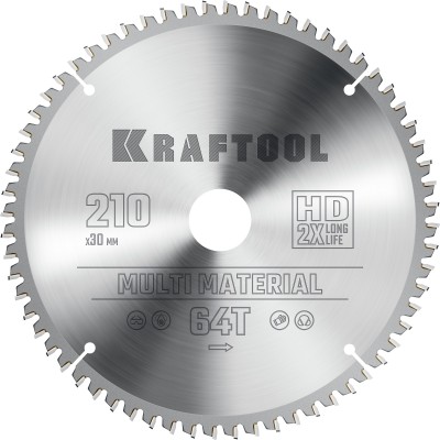 KRAFTOOL Multi Material 210х30мм 64Т, диск пильный по алюминию