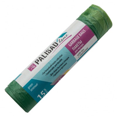 Пакеты для мусора с завязками 35 л x 15 шт., зеленые, Home Palisad ( 927175 )