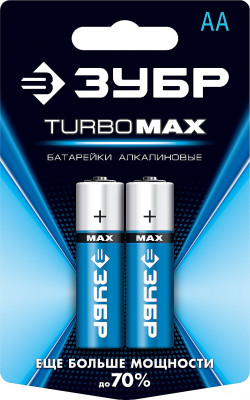 Щелочная батарейка 1.5 В, тип АА, 2 шт, ЗУБР Turbo-MAX ( 59206-2C_z01 )