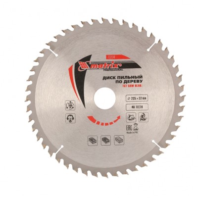 Пильный диск по дереву, 235 х 32 мм, 48 зубьев, кольцо 30/32 Matrix Professional, ( 73234 )