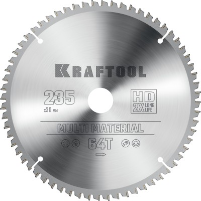 KRAFTOOL Multi Material 235х30мм 64Т, диск пильный по алюминию