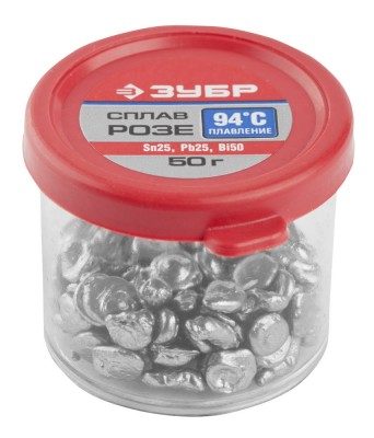 Сплав ЗУБР, РОЗЕ (Sn25,Pb25,Bi50), легкоплавкий в гранулах, 50гр,  ( 55457-050 )