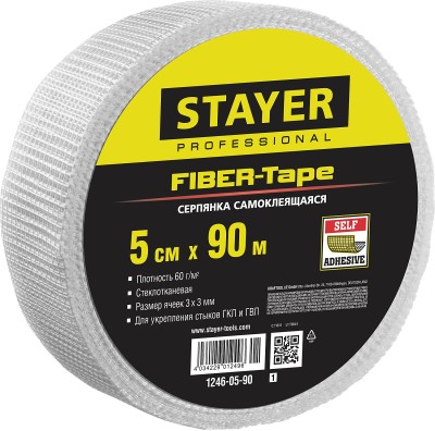 Серпянка самоклеящаяся FIBER-Tape, 5 см х 90м, STAYER Professional 1246-05-90,  ( 1246-05-90_z01 )