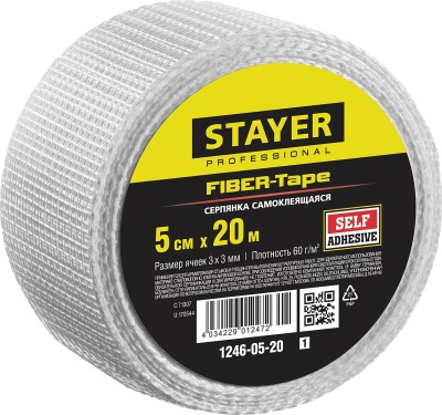 Серпянка самоклеящаяся FIBER-Tape, 5 см х 20м, STAYER Professional 1246-05-20,  ( 1246-05-20_z01 )