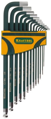 Набор ключей имбусовых KRAFTOOL"INDUSTRIE" длинные,дюймовые,Cr-Mo сталь(S2),Cr покрытие с противоскол напыл,SAE HEX0.05-3/8,13шт  ,  ( 27444-H13 )
