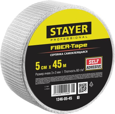 Серпянка самоклеящаяся FIBER-Tape, 5 см х 45м, STAYER Professional 1246-05-45,  ( 1246-05-45_z01 )