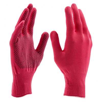 Перчатки Нейлон, ПВХ точка, 13 класс, цвет розовая фуксия, L Россия ( 67826 )