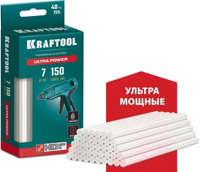 KRAFTOOL Ultra Power  ультрамощные прозрачные клеевые стержни, d 7 x 150 мм (7-8 мм)  40 шт. 250 г. ( 06837-40 )