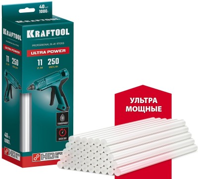 KRAFTOOL Ultra Power ультрамощные прозрачные клеевые стержни, d 11 x 250 мм (11-12 мм)  40 шт. 1 кг ( 06848-40 )