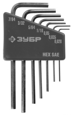 Набор ключей имбусовых ЗУБР"ЭКСПЕРТ"МИНИ для точных работ, Cr-V,HEX SAE 0,028,0,035,0,05,1/16,5/64,3/32,7/64 дюйма,7шт ,  ( 27475-H7 )