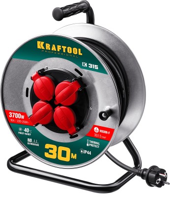 К-315 удлинитель на катушке, 30 м, 3700 Вт, 4 гнезда, IP44, КГ 3x1,5 кв мм, KRAFTOOL ( 55085-30_z01 )