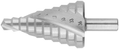 Сверло ступенчатое HSS по металлу, спиральный профиль, 10 ступеней, 9-36 мм ( 36369 )